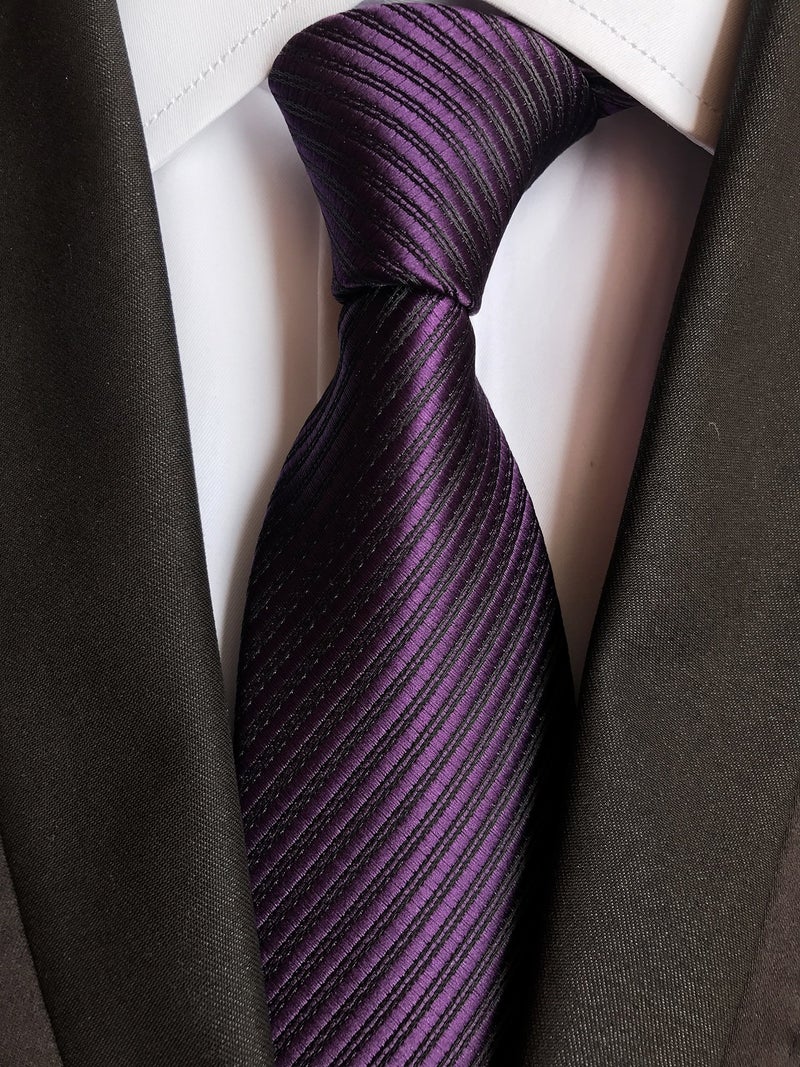 Elfeves Mens Dark Purple Woven Tie HANDMADE Luxury Suit Necktie Birthday Present - Image 2